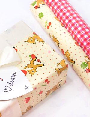 Oh Deer and Red Gingham Hearts Gift Wrap – 2 pack